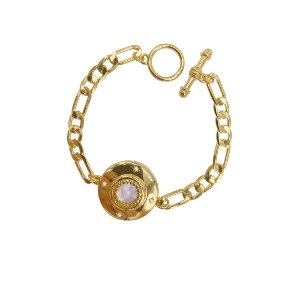 14k Gold Plated Mother of Pearl Disc Toggle Bracelet